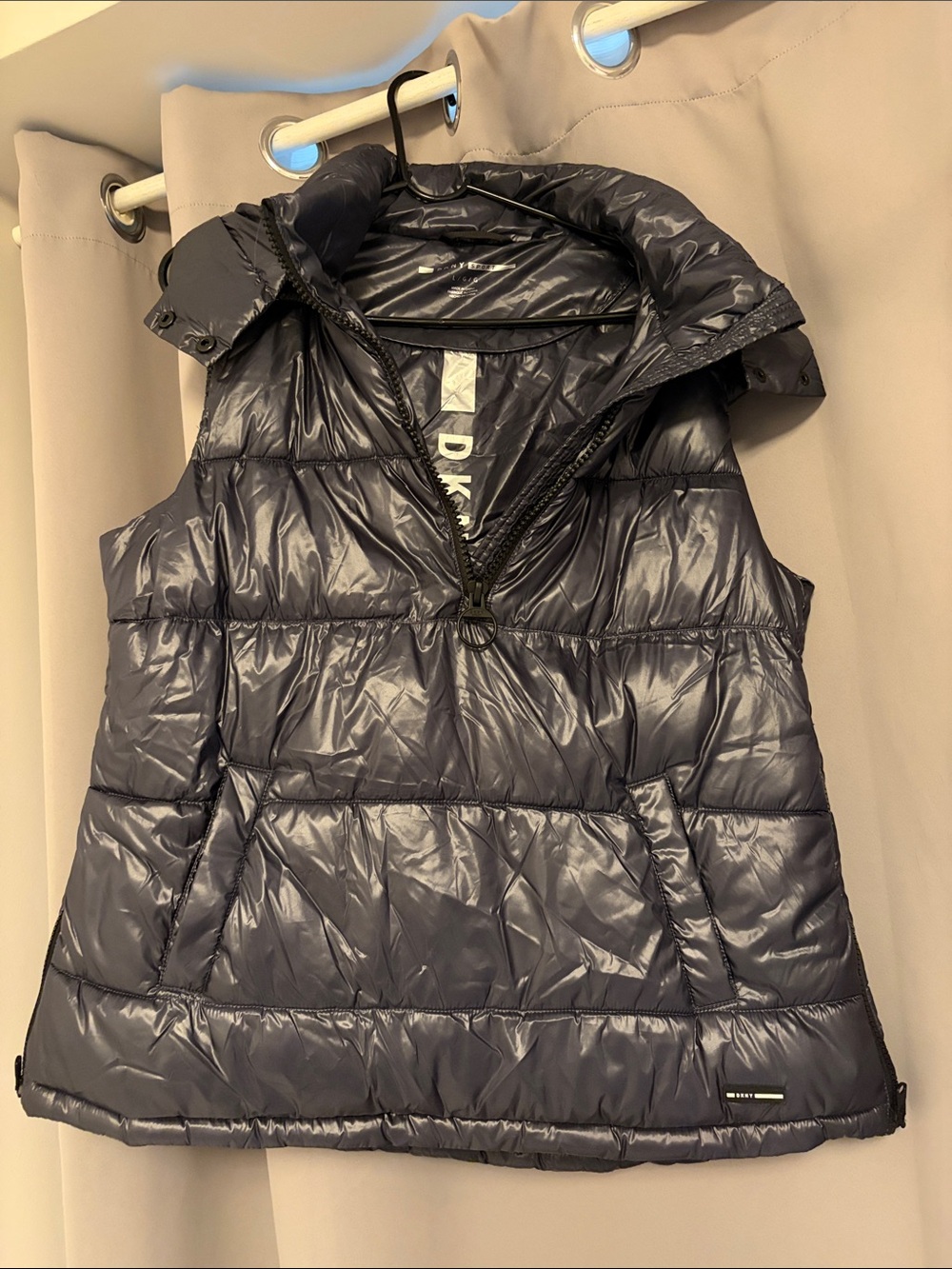 Lightweight Quilted Hooded Puffer Vest - Charcoal/Navy
